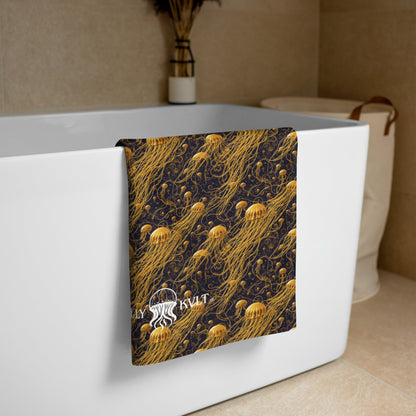 Beach Towel - Black and Gold Jellyfishes - by Jelly Kvlt