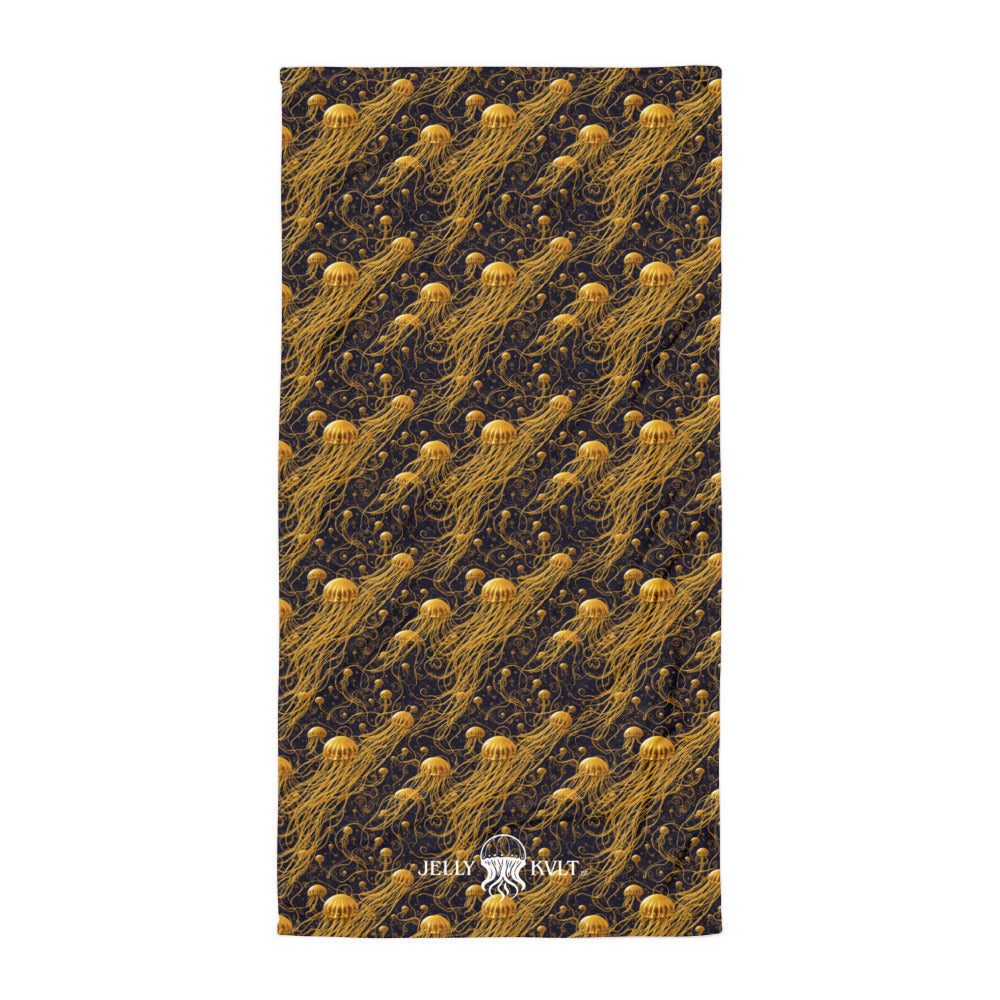 Beach Towel  - Black and Gold Jellyfishes - by Jelly Kvlt