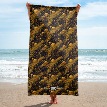 Beach Towel - Black and Gold Jellyfishes - by Jelly Kvlt