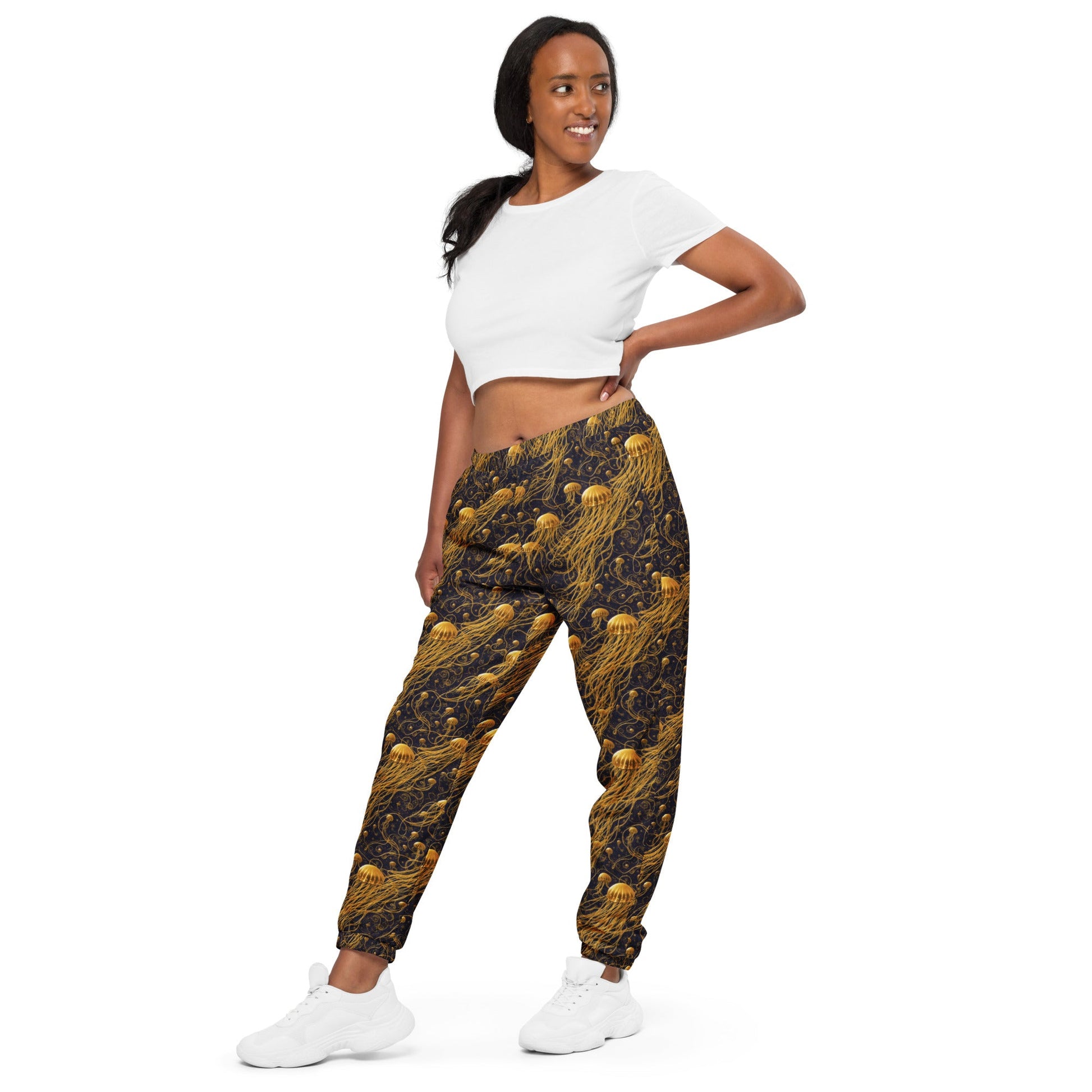 Unisex Track Pants - Black and Gold Jellyfishes | Jelly Kvlt