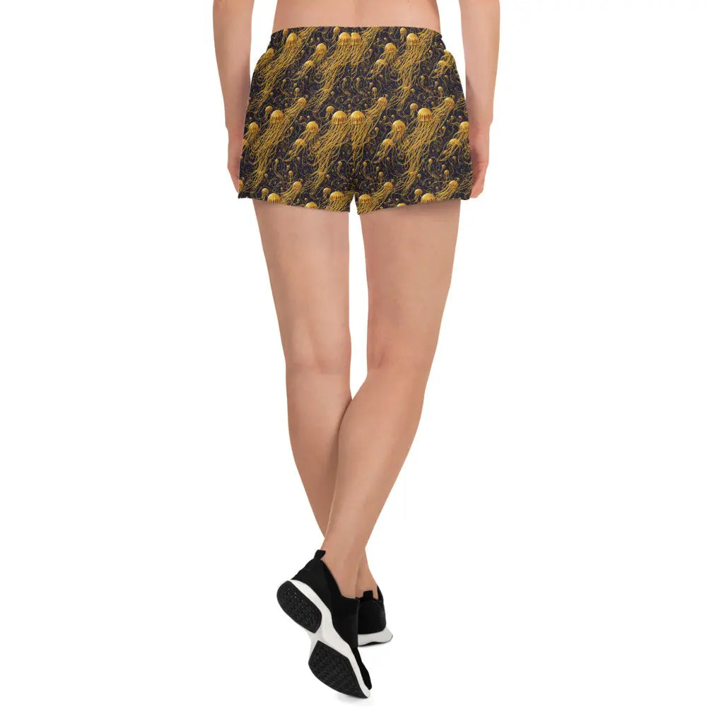 Unisex Athletic Shorts - Black and Gold Jellyfishes - by Jelly Kvlt