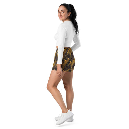 Unisex Athletic Shorts - Black and Gold Jellyfishes - by Jelly Kvlt