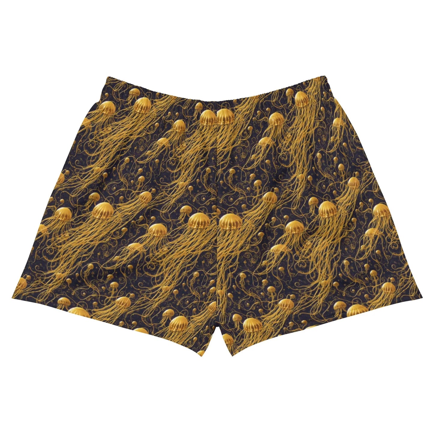 Unisex Athletic Shorts - Black and Gold Jellyfishes - by Jelly Kvlt