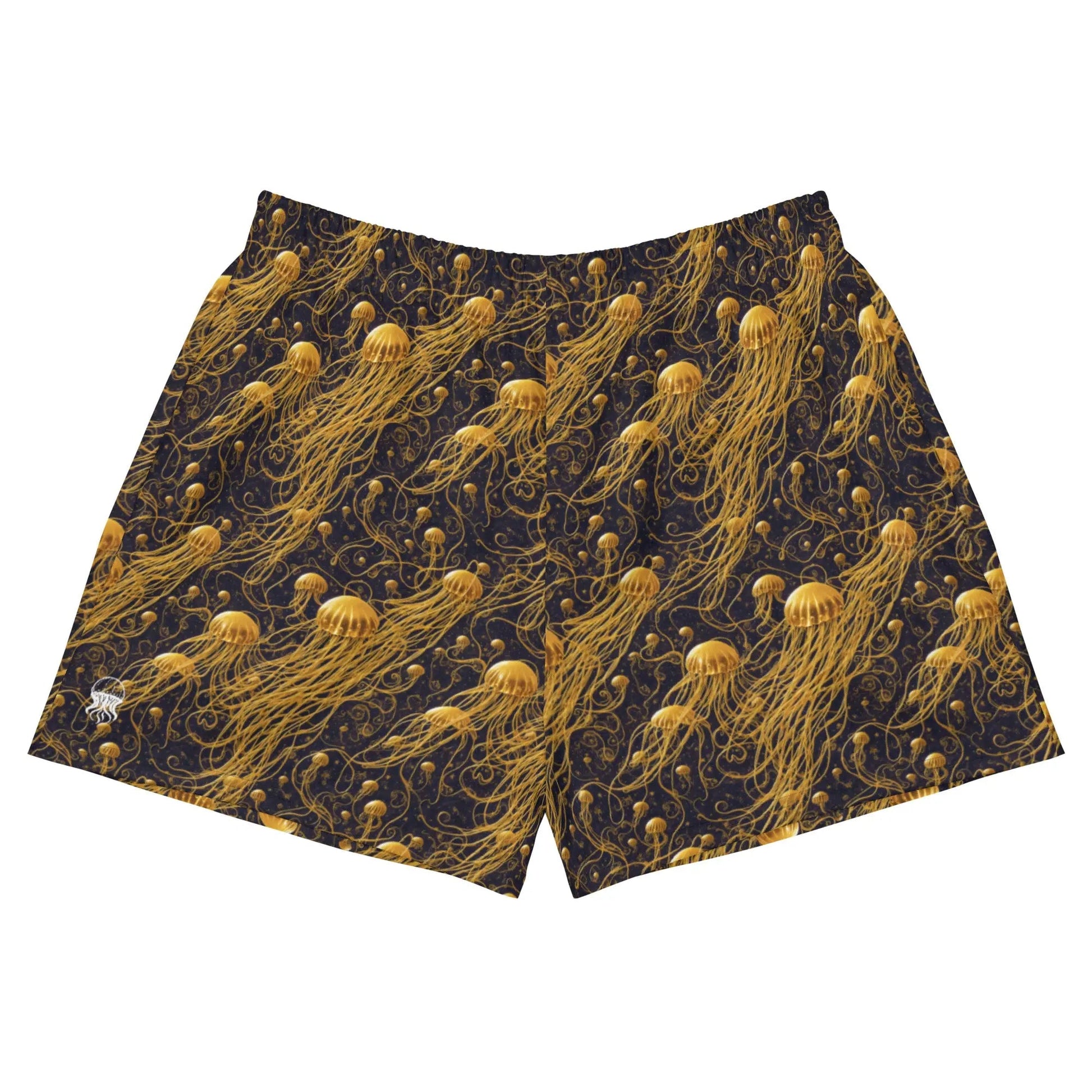 Unisex Athletic Shorts - Black and Gold Jellyfishes - by Jelly Kvlt