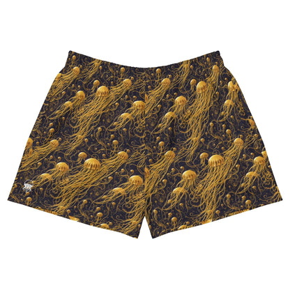 Unisex Athletic Shorts - Black and Gold Jellyfishes - by Jelly Kvlt