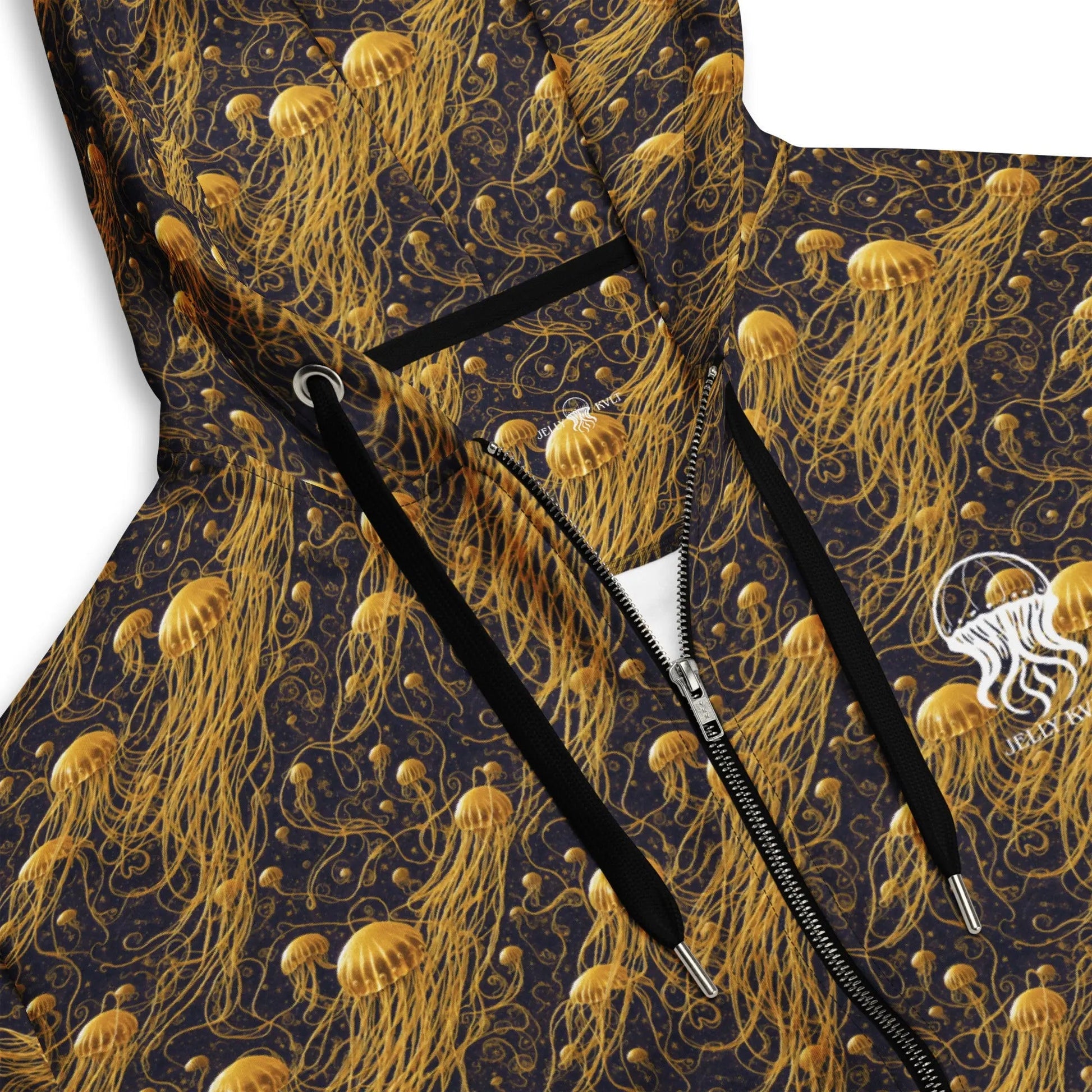 Unisex Comfort Zip Hoodie - Black and Gold Jellyfishes - by Jelly Kvlt