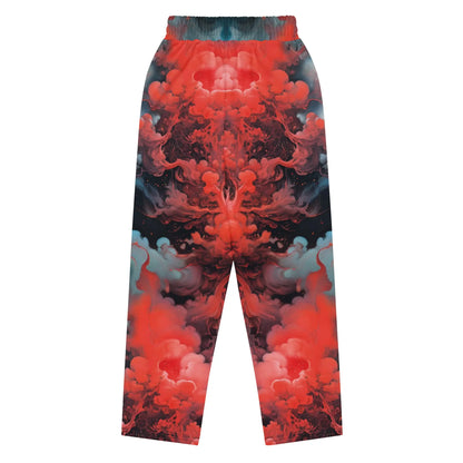 Unisex Wide-leg Joggers - Ethereal Crimson Flow - Dark - by Jelly Kvlt