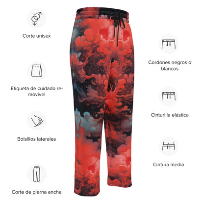 Unisex Wide-leg Joggers - Ethereal Crimson Flow - Dark - by Jelly Kvlt