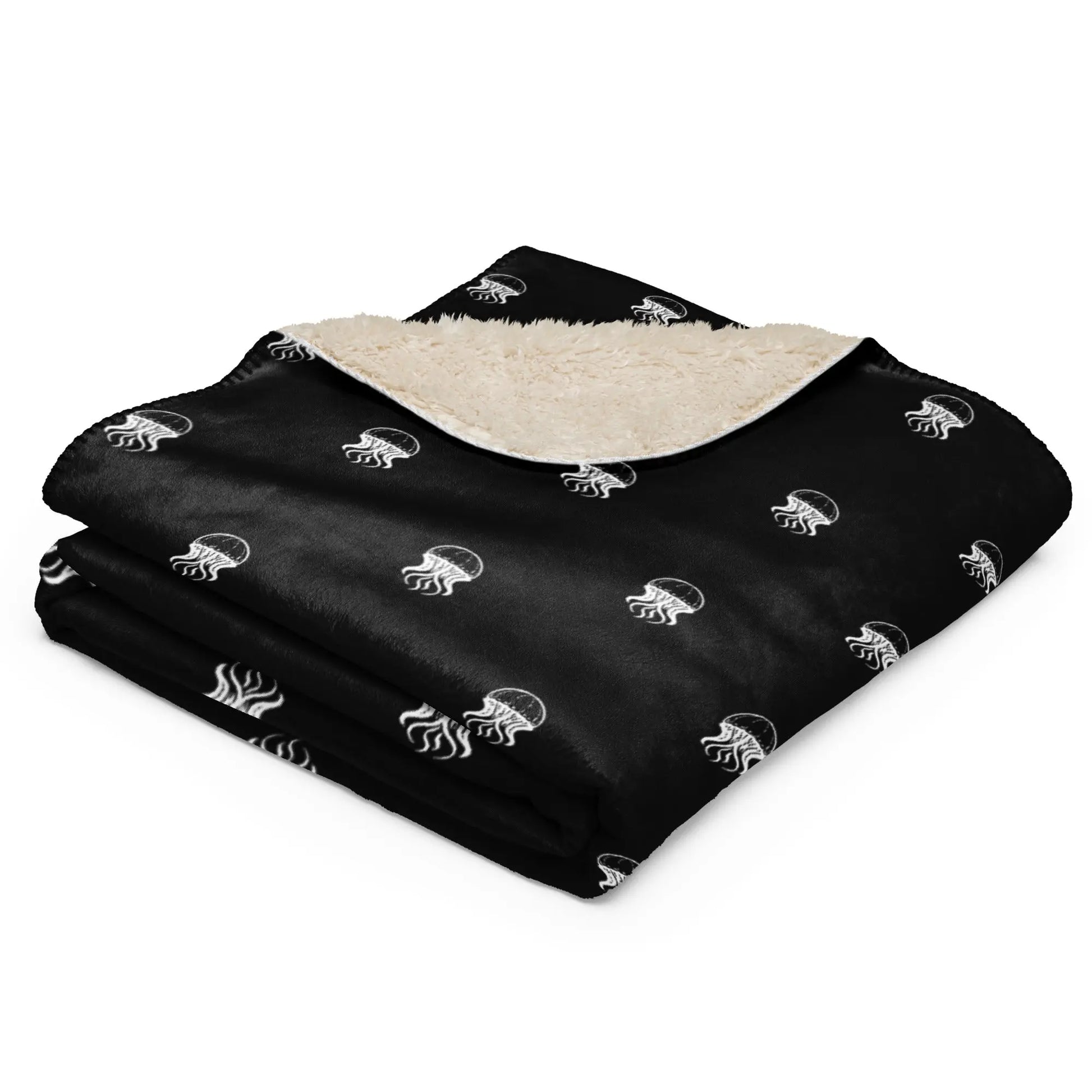 Warm Sherpa Fleece Blanket - Noir - Jellyfish Invaders | Jelly Kvlt