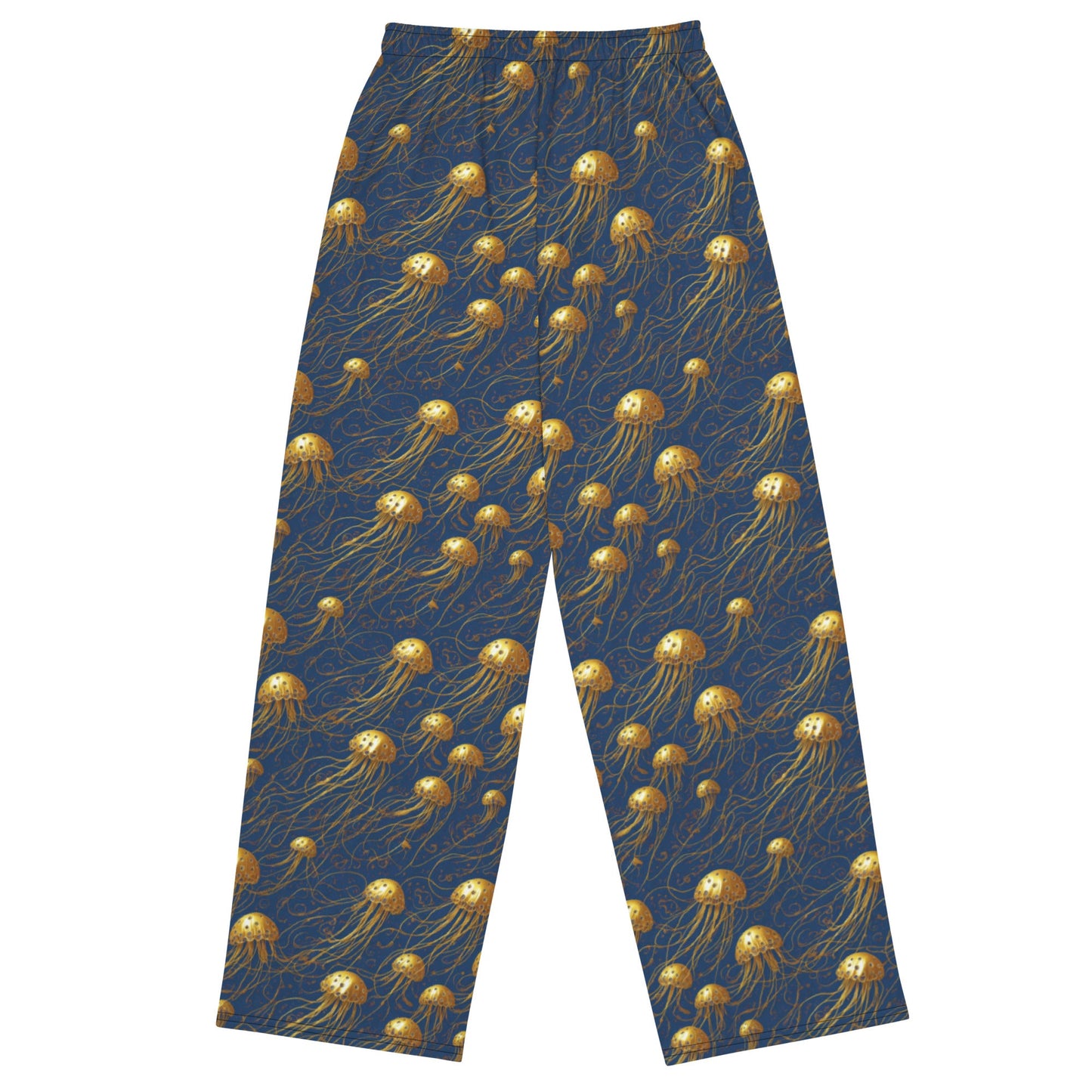 Wide-leg Pants - Blue and Gold Jellyfishes - by Jelly Kvlt