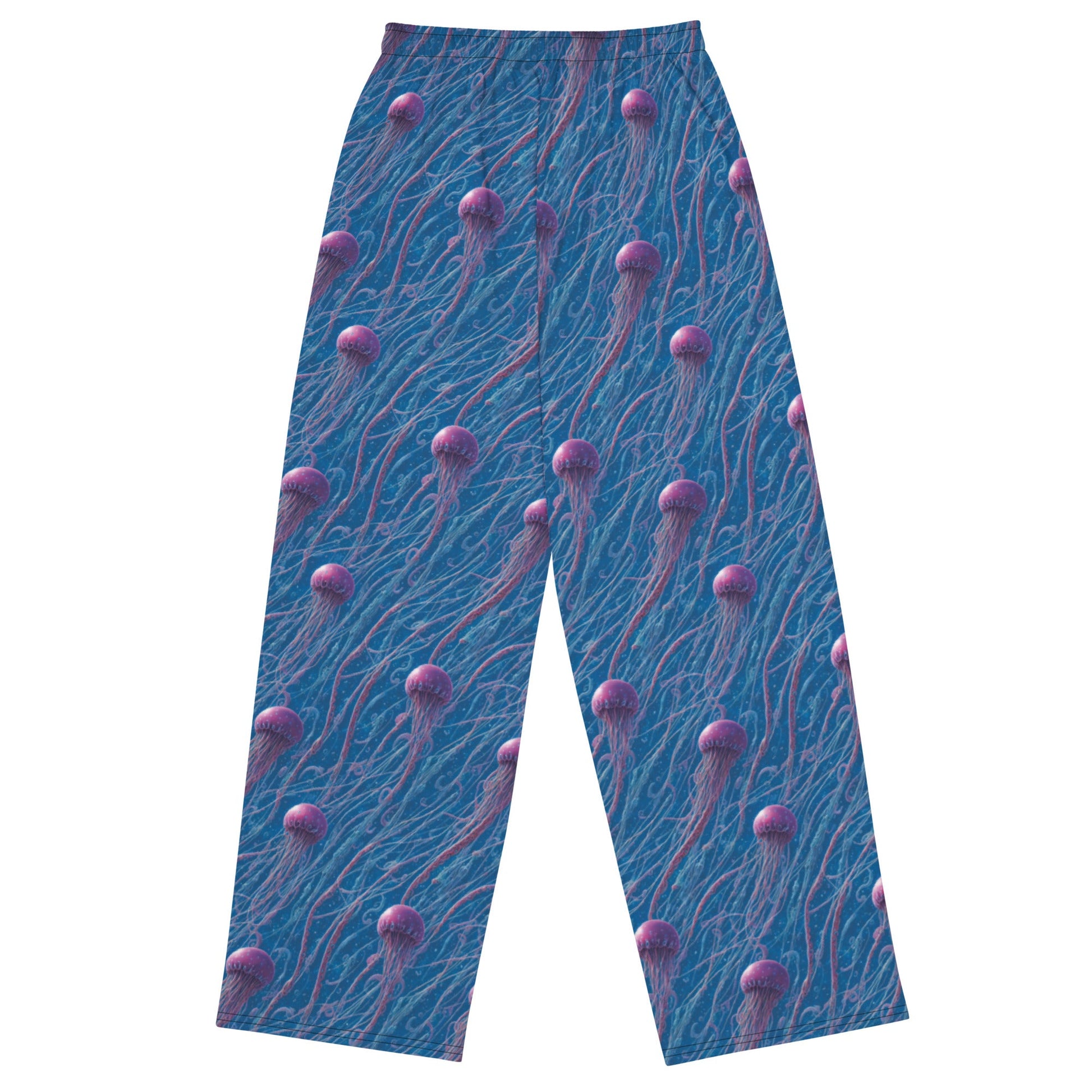 Wide-leg Pants - Blue and Violet Jellyfishes - by Jelly Kvlt