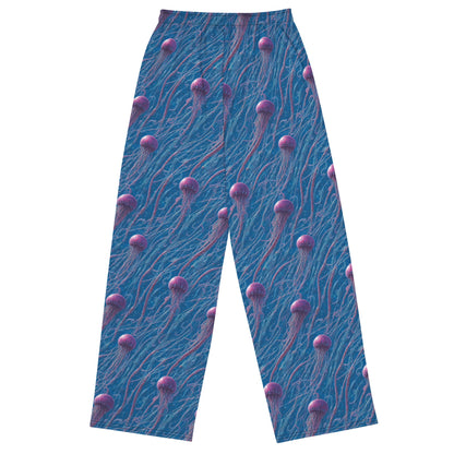 Wide-leg Pants - Blue and Violet Jellyfishes - by Jelly Kvlt