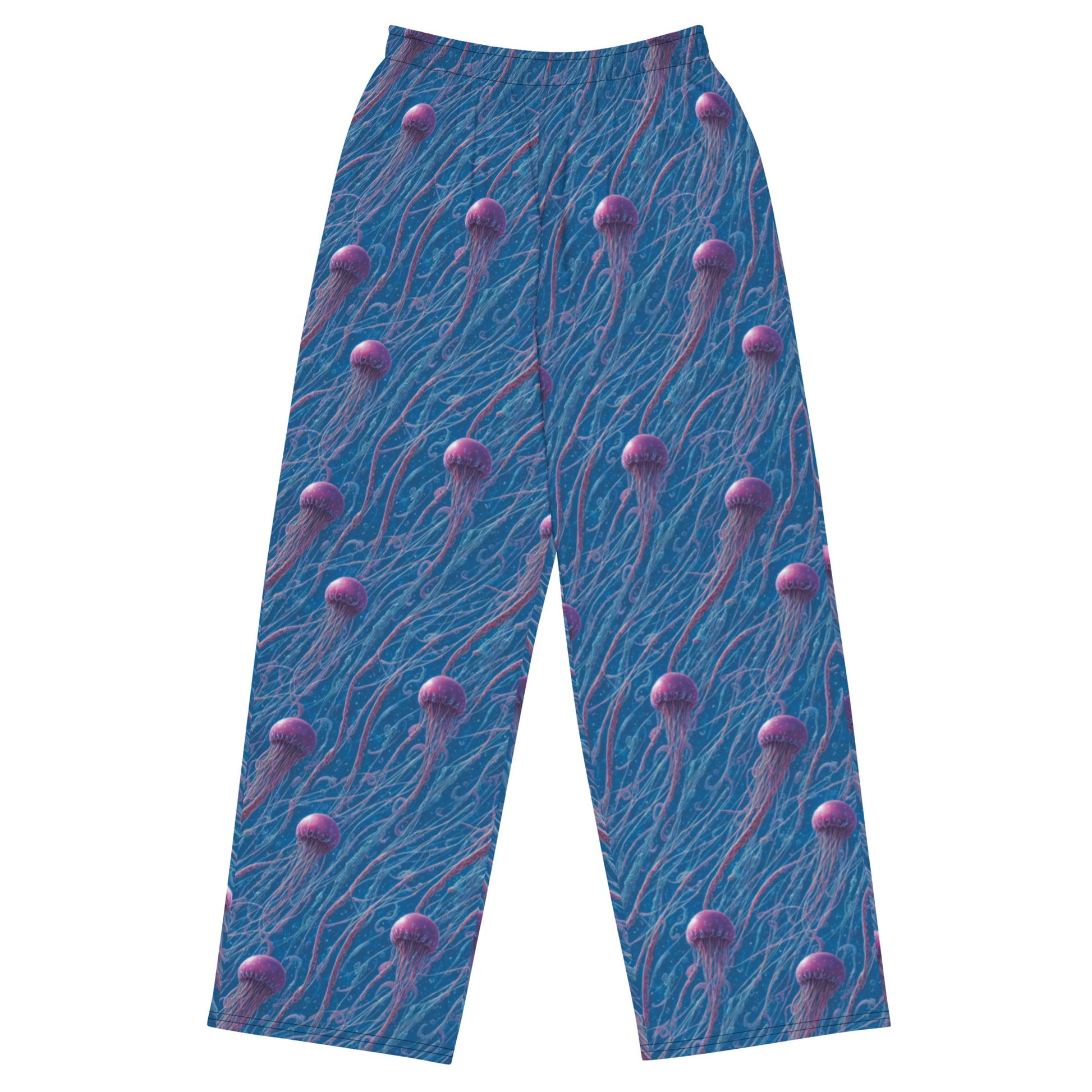 Wide-leg Pants - Blue and Violet Jellyfishes - by Jelly Kvlt