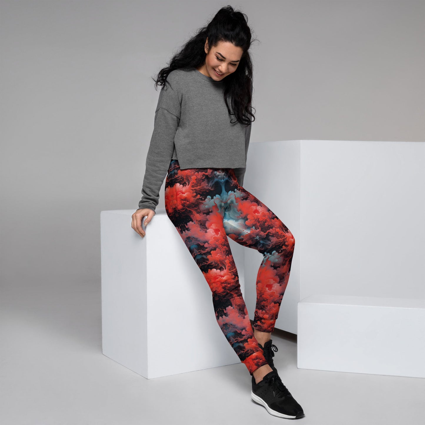 Women's Joggers - Ethereal Crimson Flow - Dark - by Jelly Kvlt