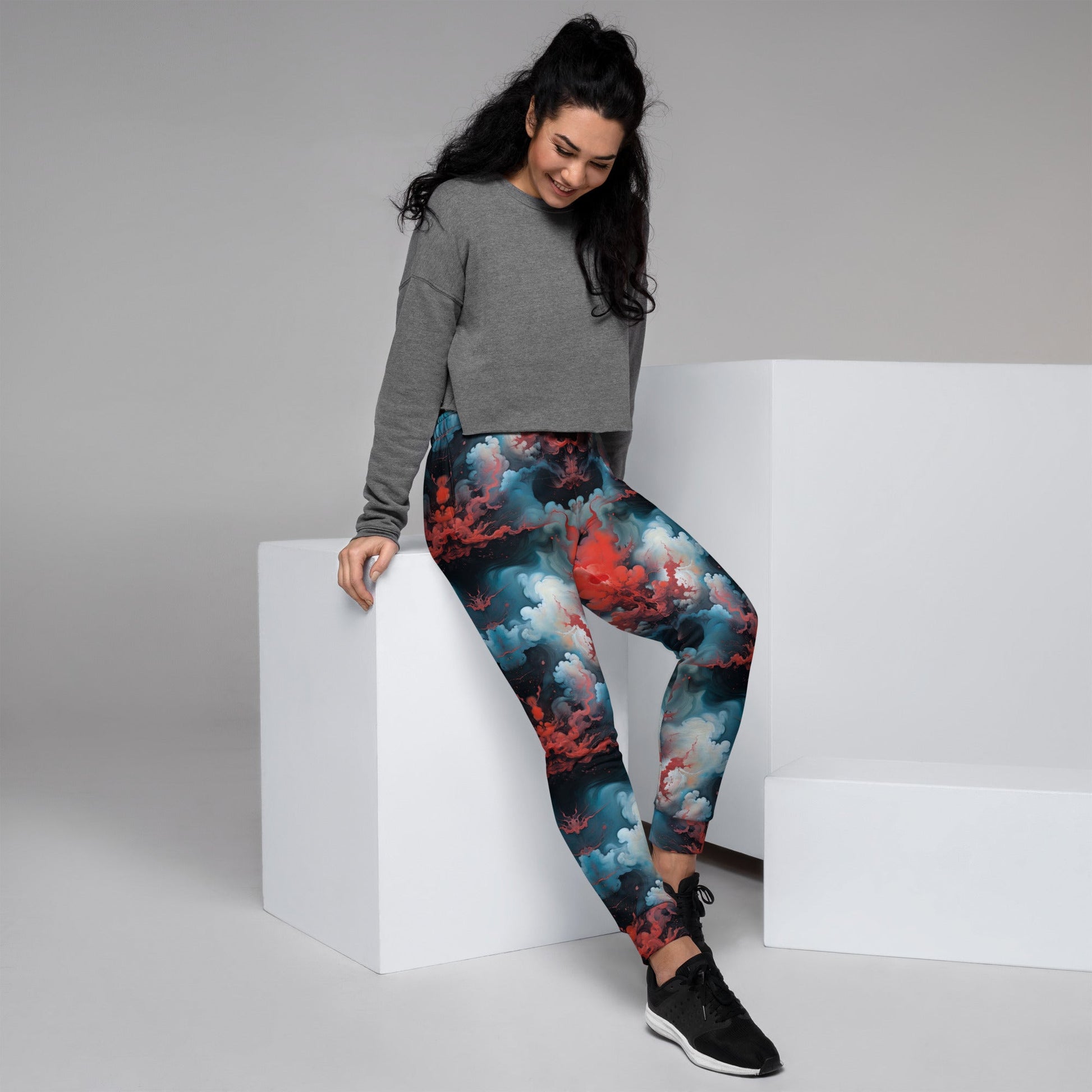 Women’s Comfortable Joggers - Ethereal Crimson Flow - Light - by Jelly Kvlt