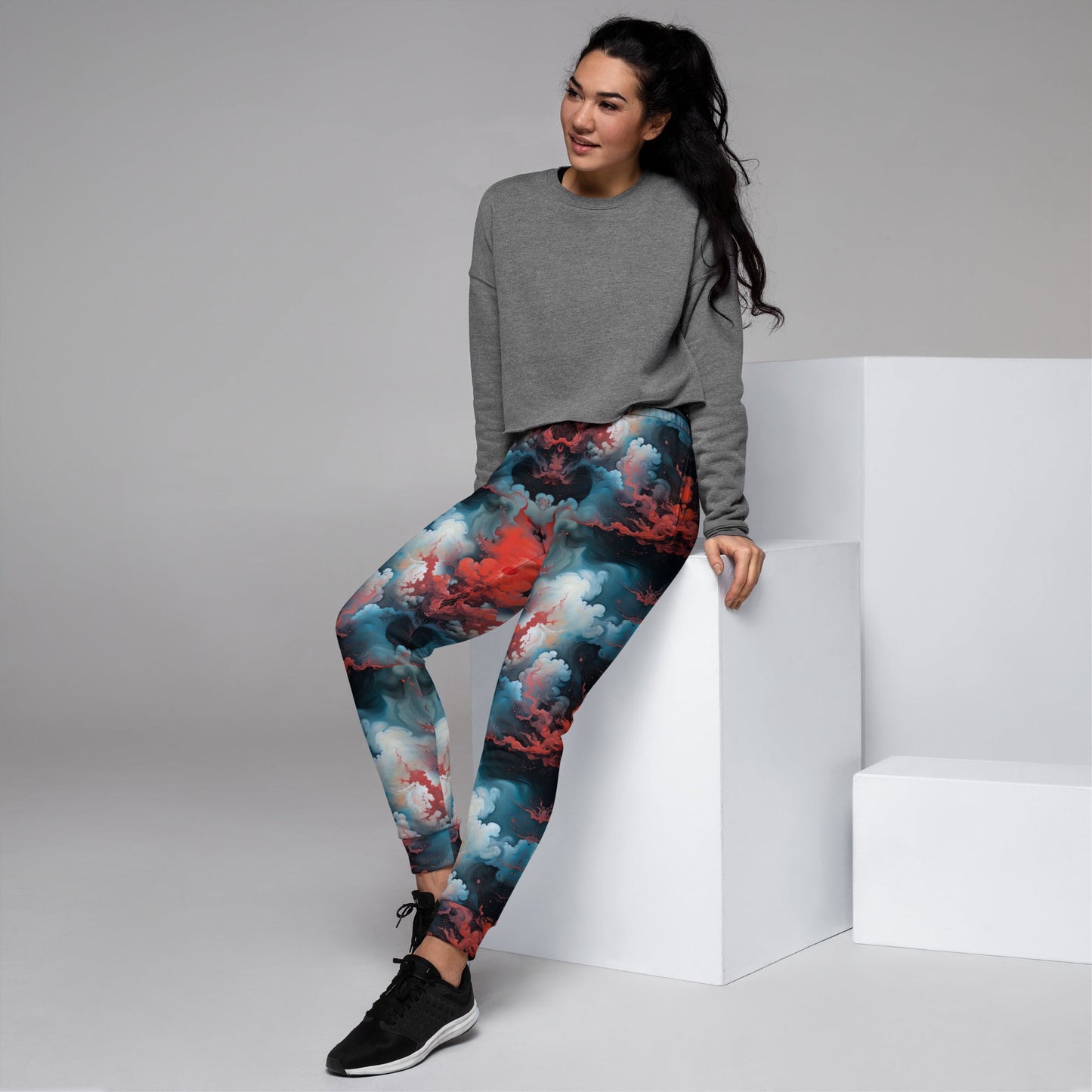 Women’s Comfortable Joggers - Ethereal Crimson Flow - Light - by Jelly Kvlt