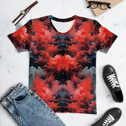 Women's Crewneck T-Shirt - Ethereal Crimson Flow - Dark | Jelly Kvlt