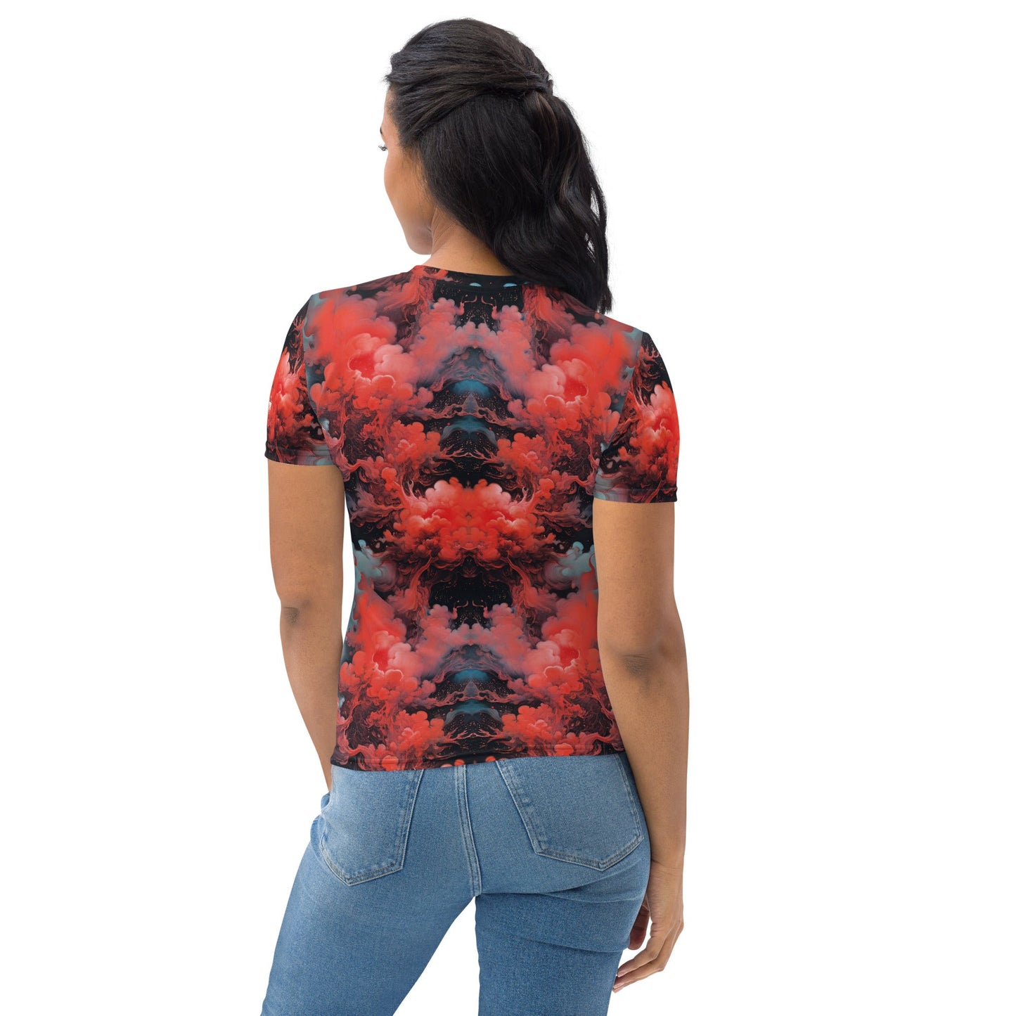 Women's Crewneck T-Shirt - Ethereal Crimson Flow - Dark | Jelly Kvlt