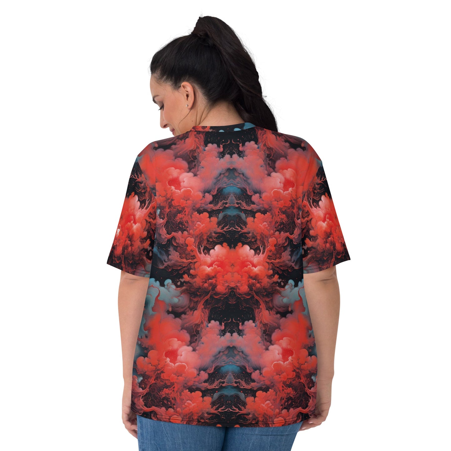 Women's Crewneck T-Shirt - Ethereal Crimson Flow - Dark | Jelly Kvlt