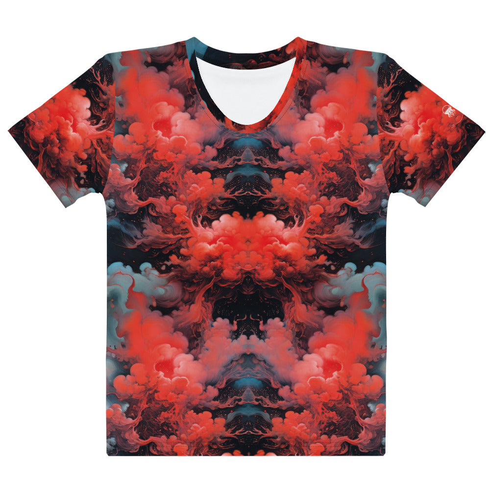 Women's Crewneck T-Shirt - Ethereal Crimson Flow - Dark | Jelly Kvlt