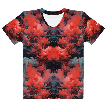 Women's Crewneck T-Shirt - Ethereal Crimson Flow - Dark | Jelly Kvlt