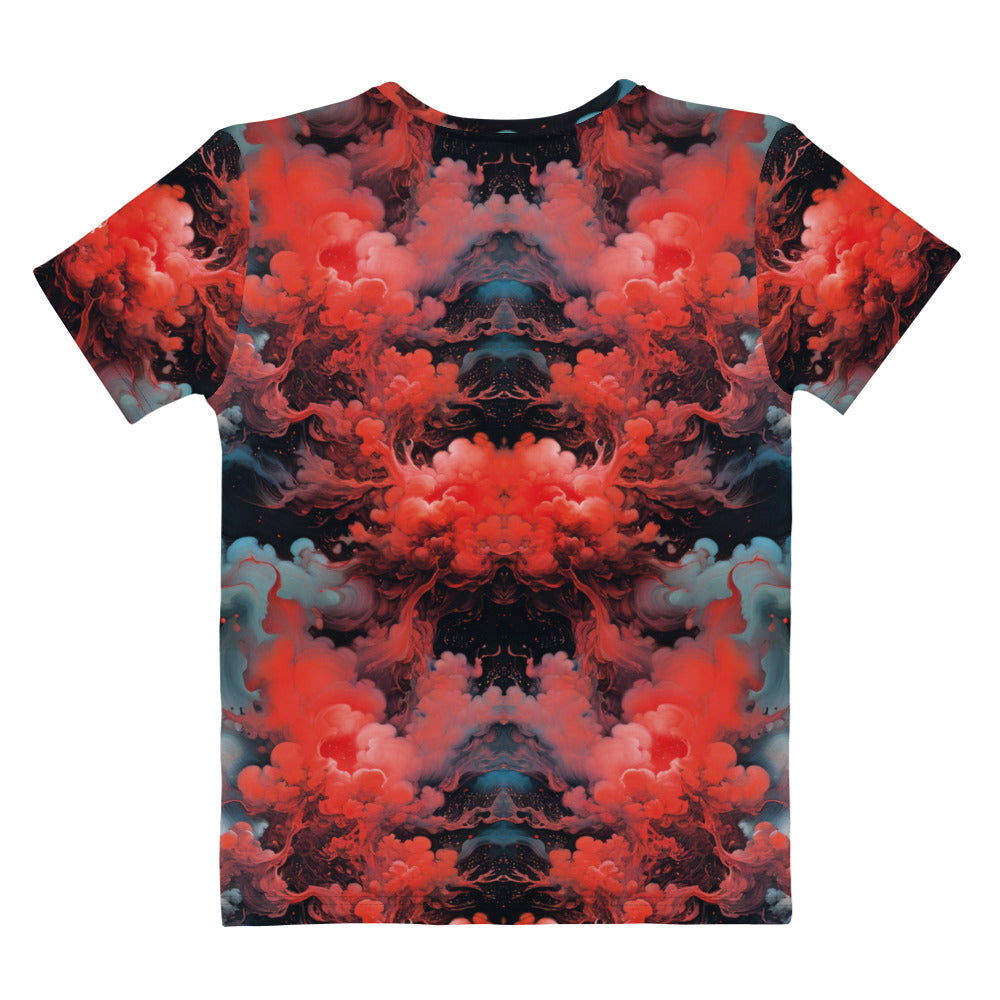 Women's Crewneck T-Shirt - Ethereal Crimson Flow - Dark | Jelly Kvlt