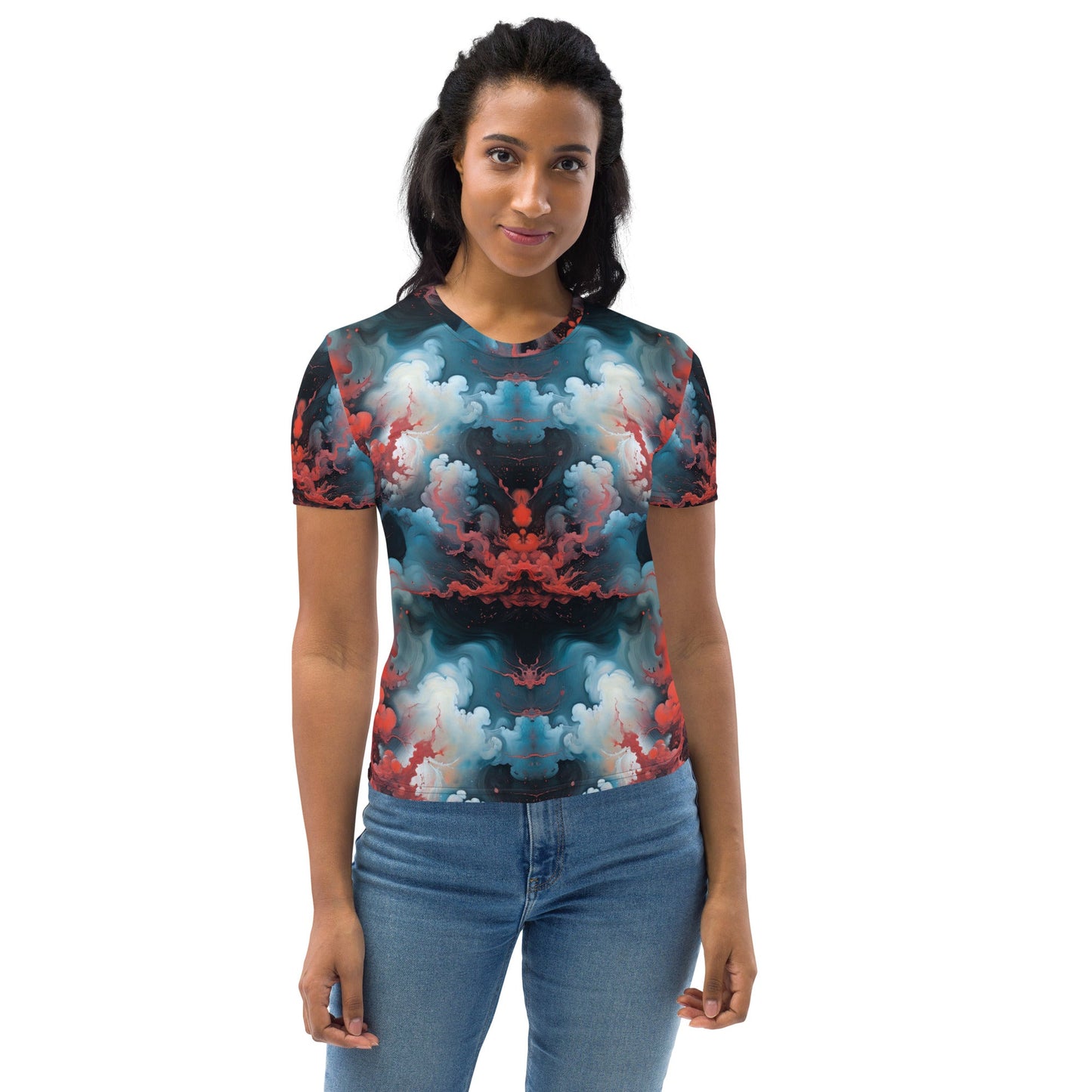 Women's Crewneck T-Shirt - Ethereal Crimson Flow - Light | Jelly Kvlt