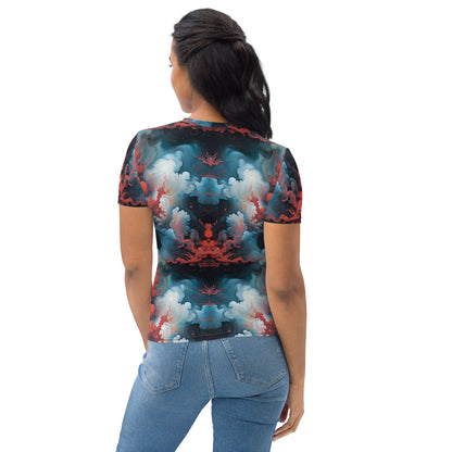 Women's Crewneck T-Shirt - Ethereal Crimson Flow - Light | Jelly Kvlt