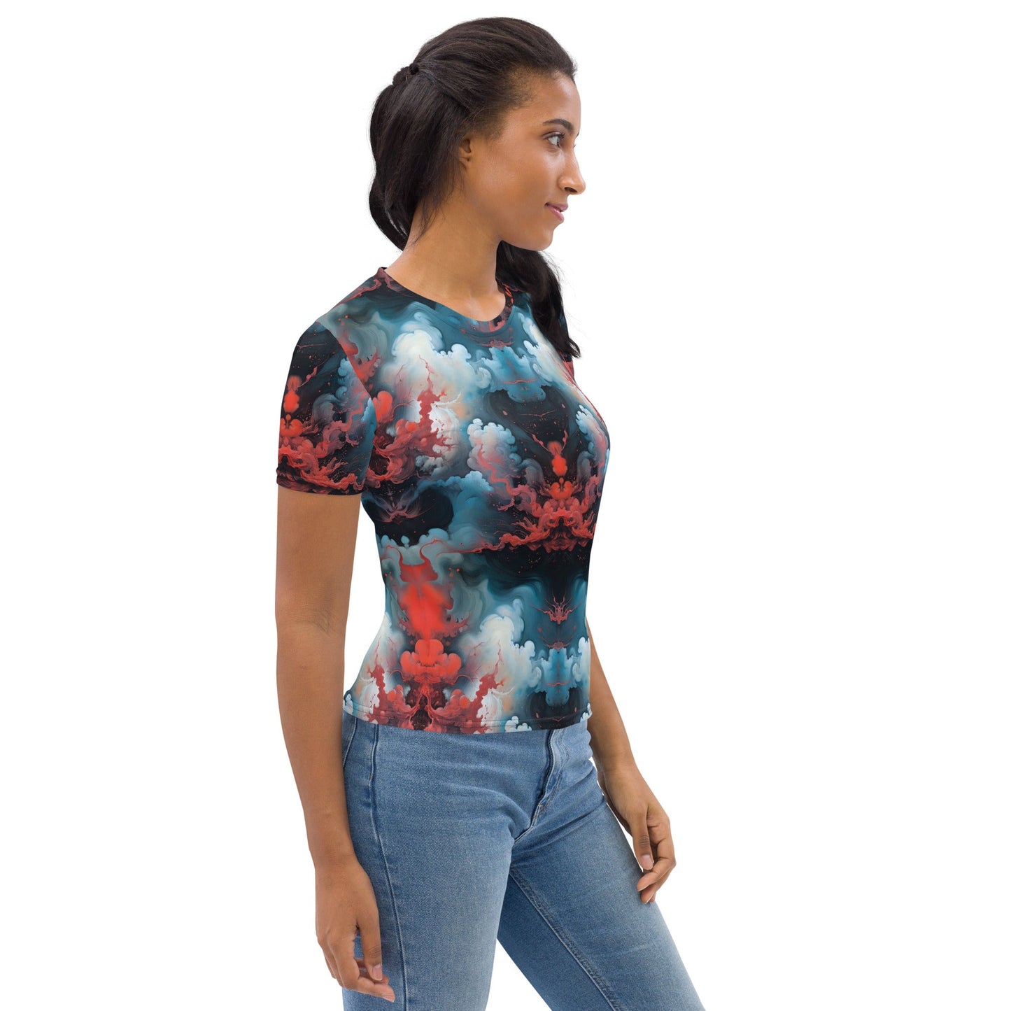 Women's Crewneck T-Shirt - Ethereal Crimson Flow - Light | Jelly Kvlt