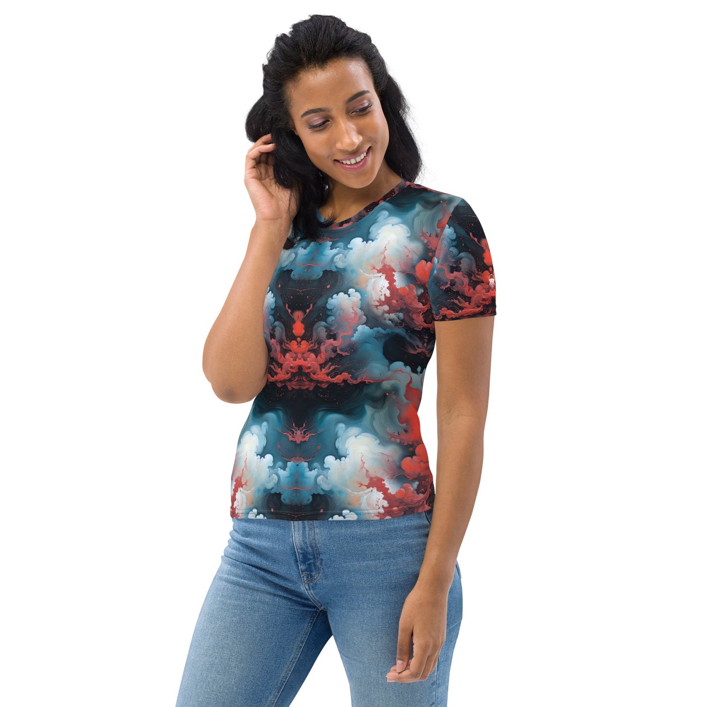 Women's Crewneck T-Shirt - Ethereal Crimson Flow - Light | Jelly Kvlt