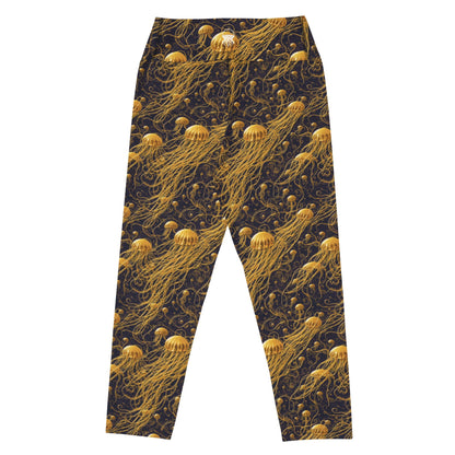 Yoga Capri Leggings - Black and Gold Jellyfishes - by Jelly Kvlt