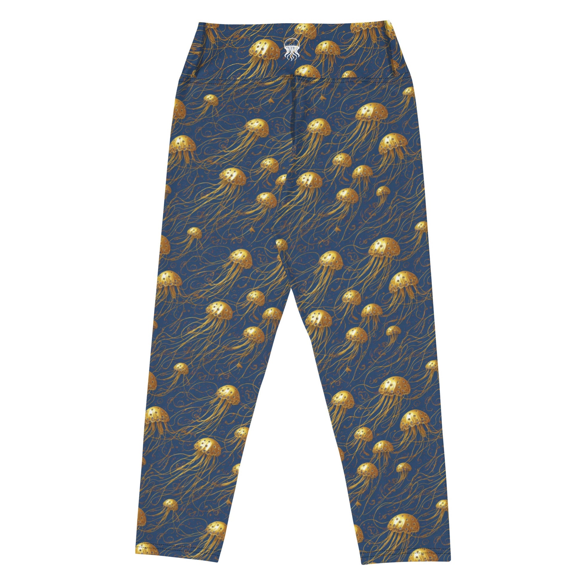 Yoga Capri Leggings - Blue and Gold Jellyfishes - by Jelly Kvlt