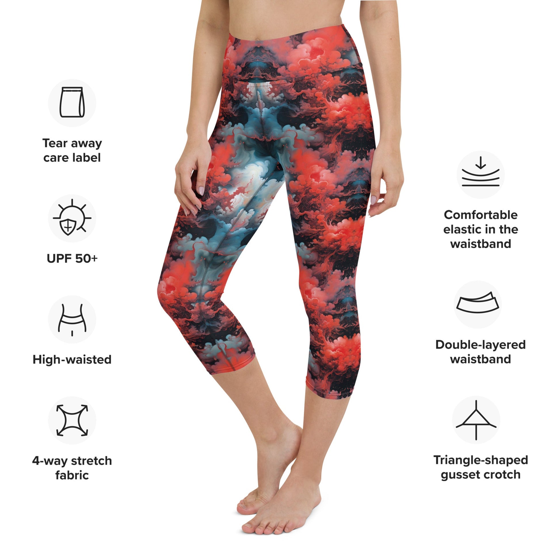 Yoga Capri Leggings - Ethereal Crimson Flow - Dark Jelly Kvlt