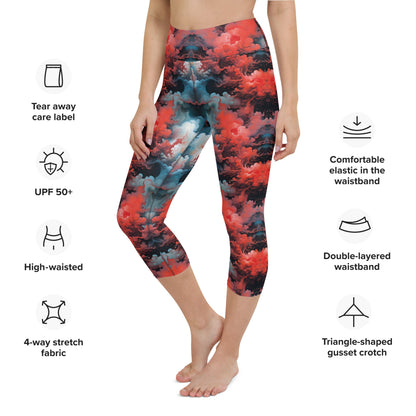 Yoga Capri Leggings - Ethereal Crimson Flow - Dark Jelly Kvlt