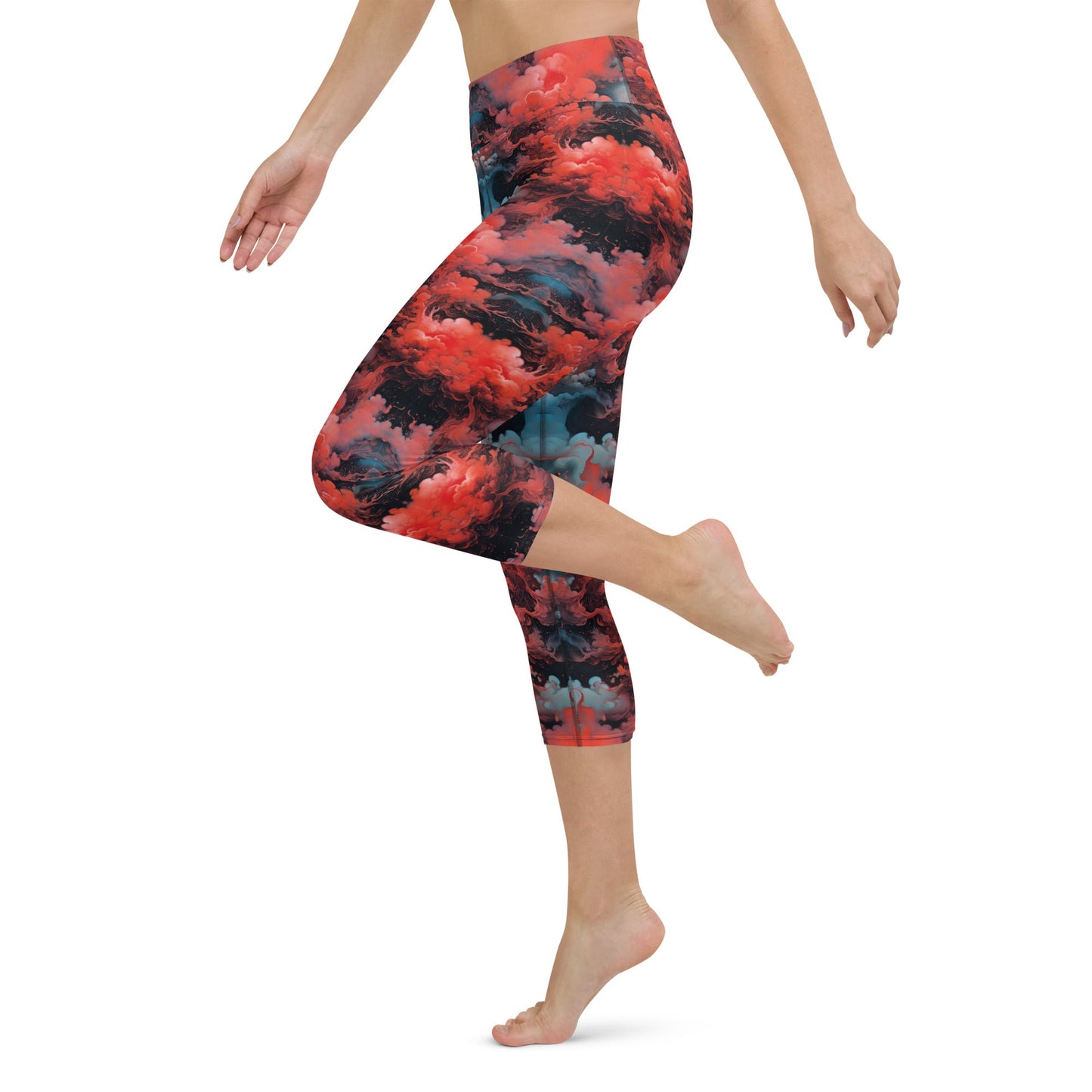 Yoga Capri Leggings - Ethereal Crimson Flow - Dark Jelly Kvlt