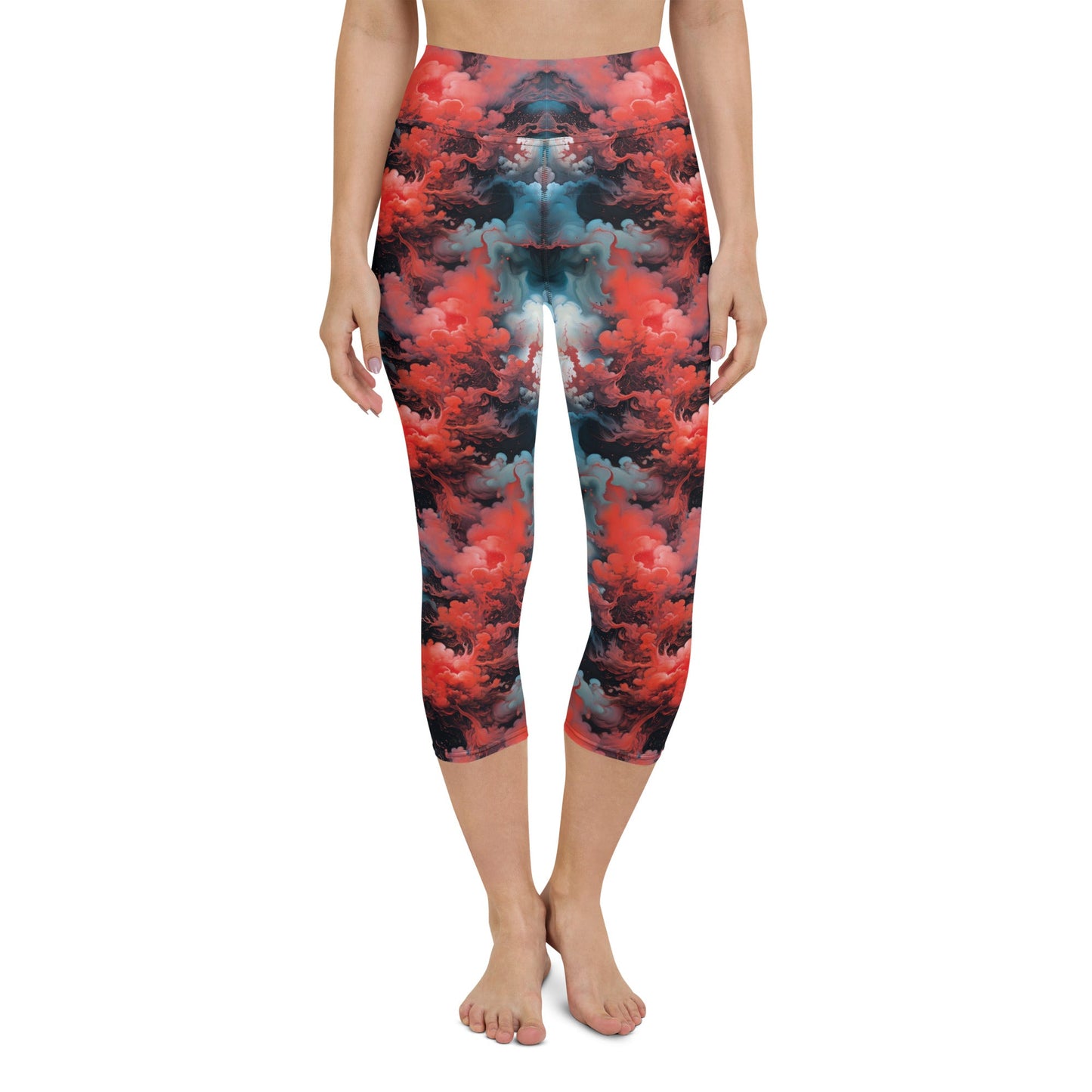 Yoga Capri Leggings - Ethereal Crimson Flow - Dark Jelly Kvlt