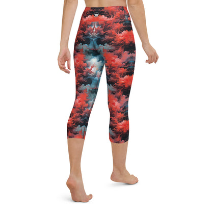 Yoga Capri Leggings - Ethereal Crimson Flow - Dark Jelly Kvlt