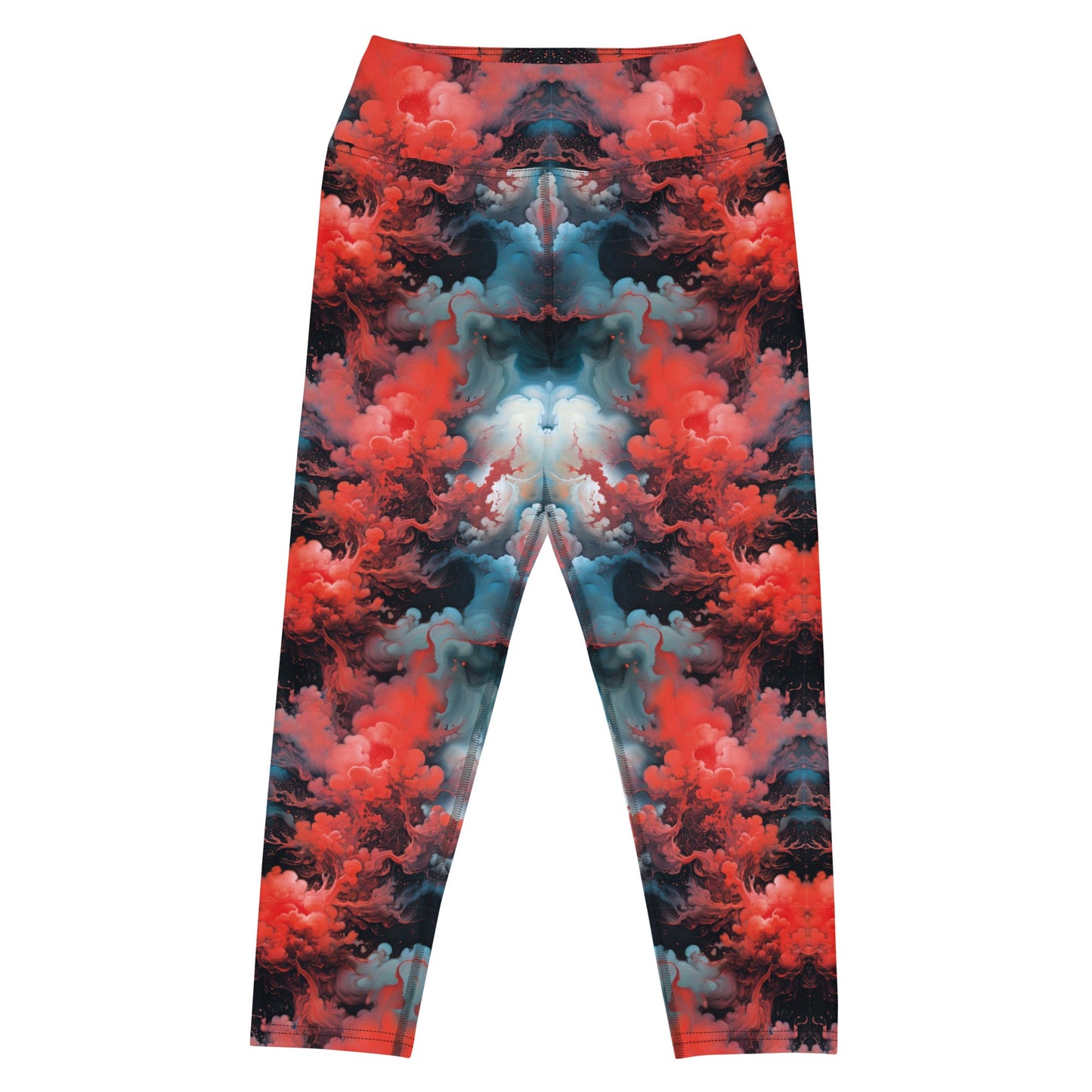 Yoga Capri Leggings - Ethereal Crimson Flow - Dark Jelly Kvlt