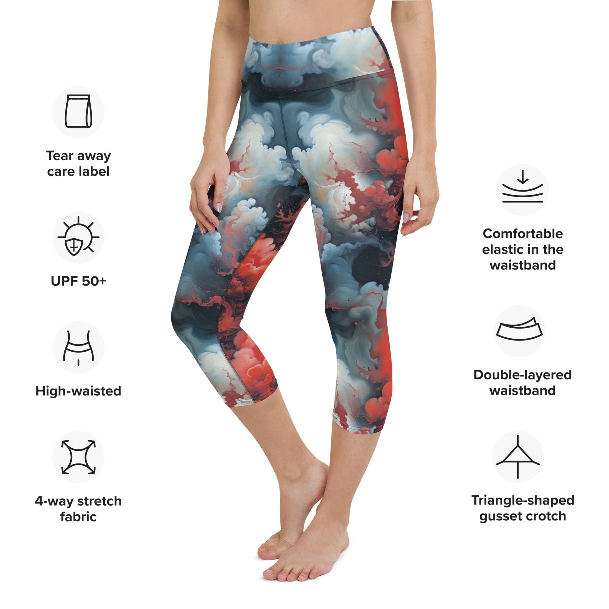 Yoga Capri Leggings - Ethereal Crimson Flow - Dual Harmony Jelly Kvlt