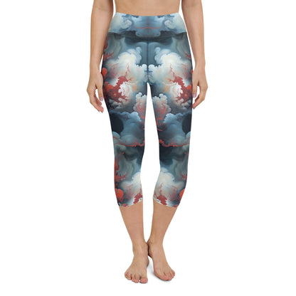 Yoga Capri Leggings - Ethereal Crimson Flow - Dual Harmony Jelly Kvlt