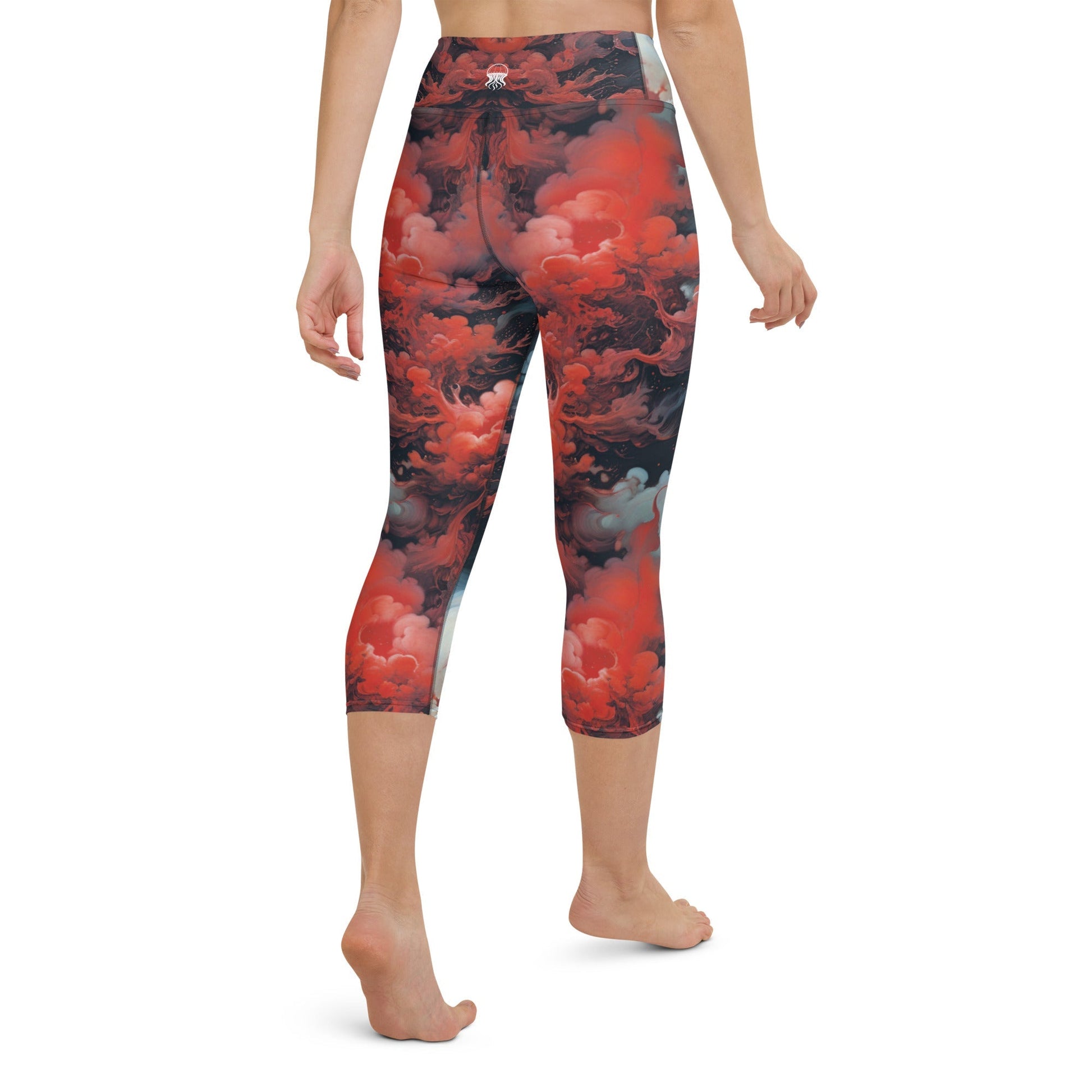 Yoga Capri Leggings - Ethereal Crimson Flow - Dual Harmony Jelly Kvlt