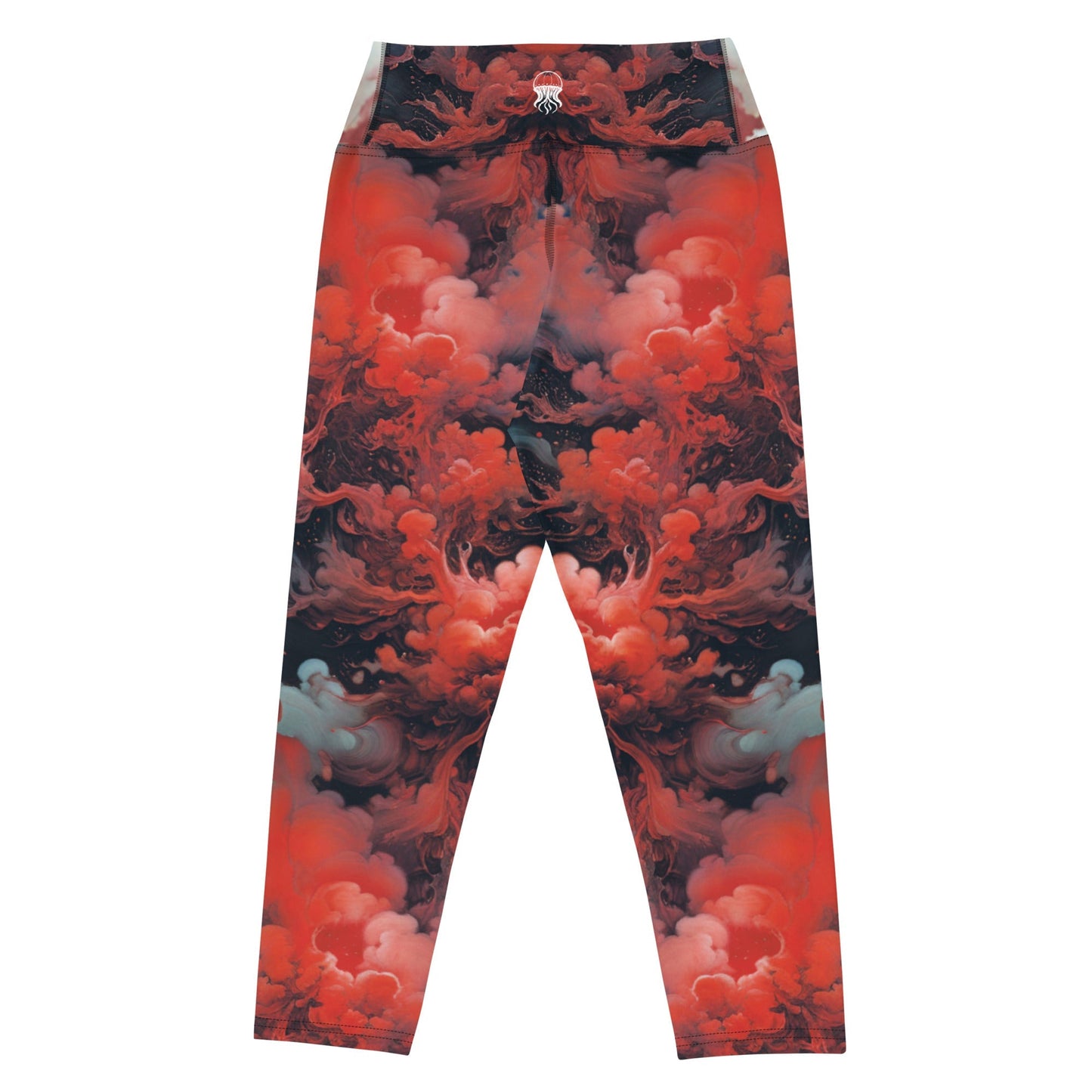 Yoga Capri Leggings - Ethereal Crimson Flow - Dual Harmony Jelly Kvlt