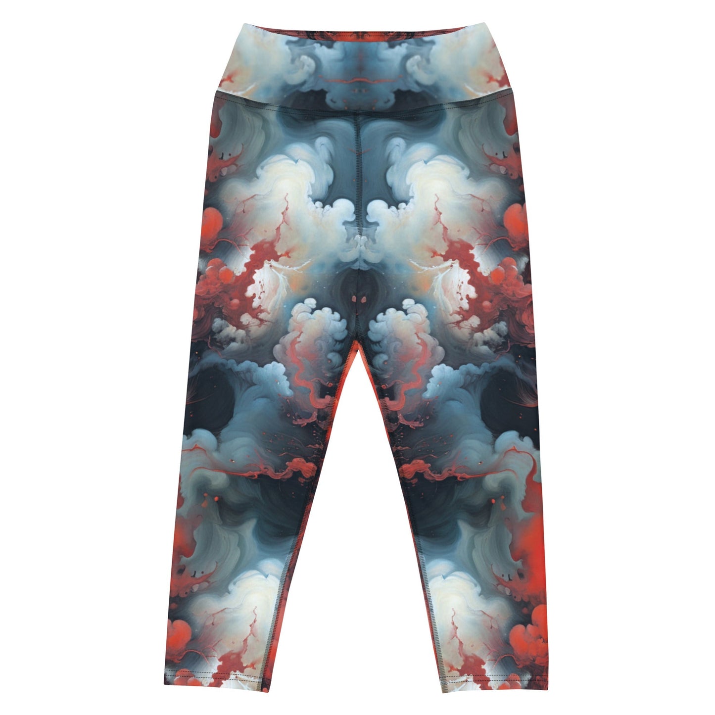 Yoga Capri Leggings - Ethereal Crimson Flow - Dual Harmony Jelly Kvlt