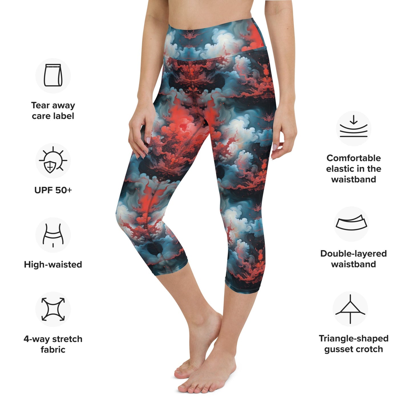 Yoga Capri Leggings - Ethereal Crimson Flow - Light Jelly Kvlt