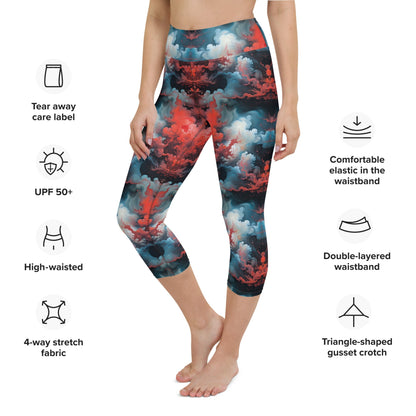 Yoga Capri Leggings - Ethereal Crimson Flow - Light Jelly Kvlt