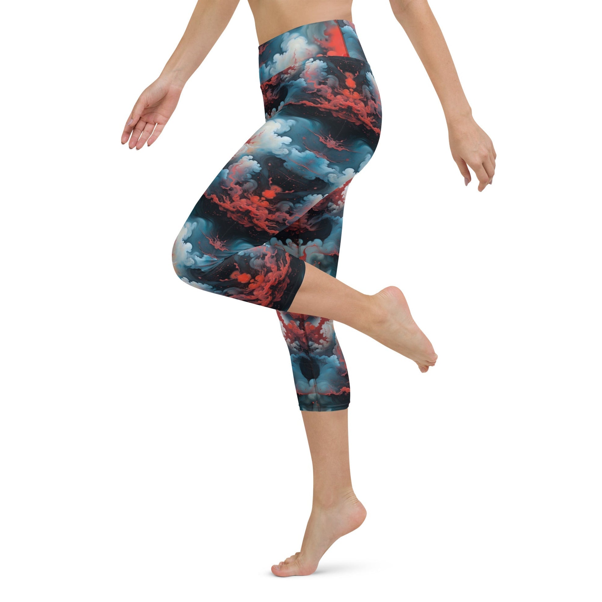 Yoga Capri Leggings - Ethereal Crimson Flow - Light Jelly Kvlt