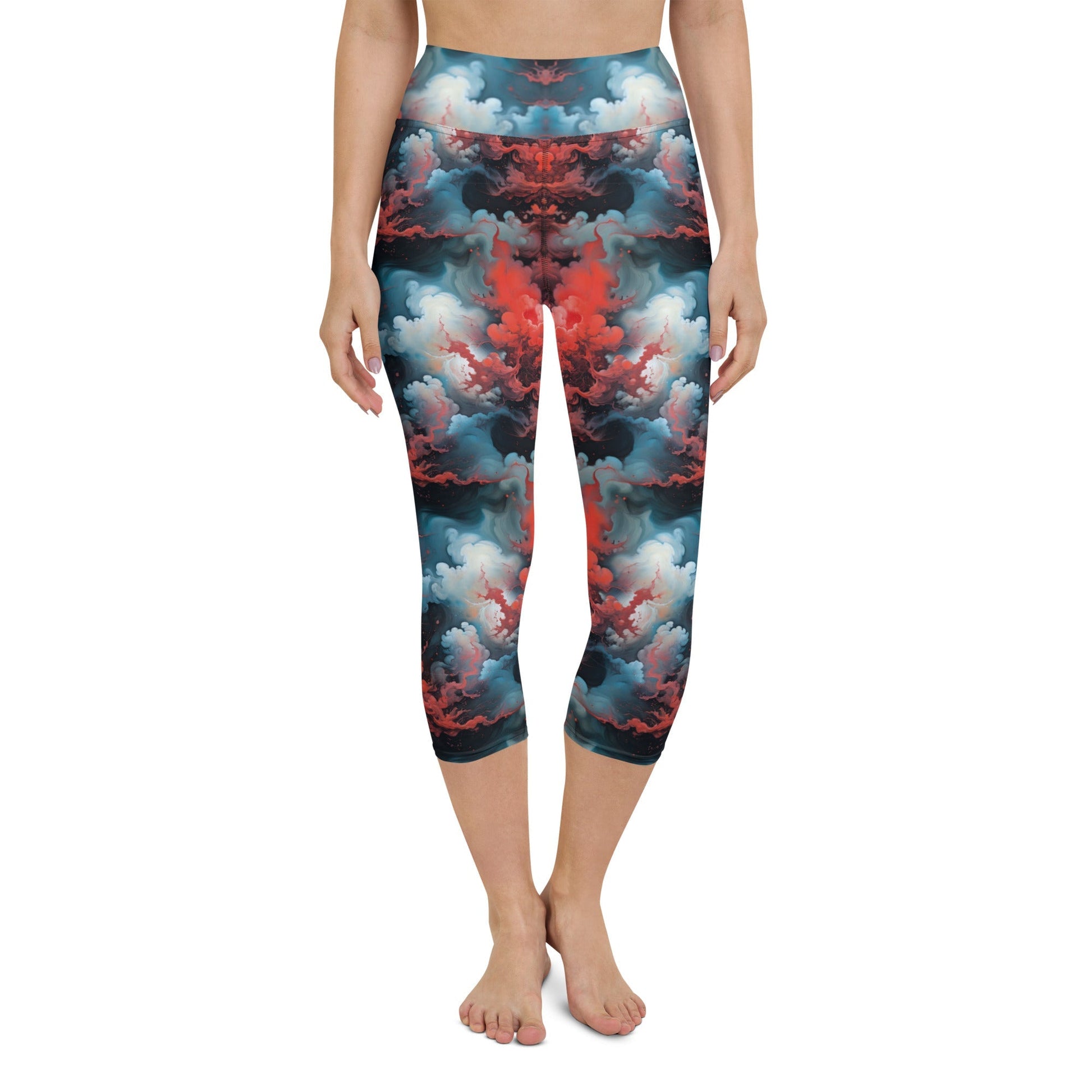 Yoga Capri Leggings - Ethereal Crimson Flow - Light Jelly Kvlt