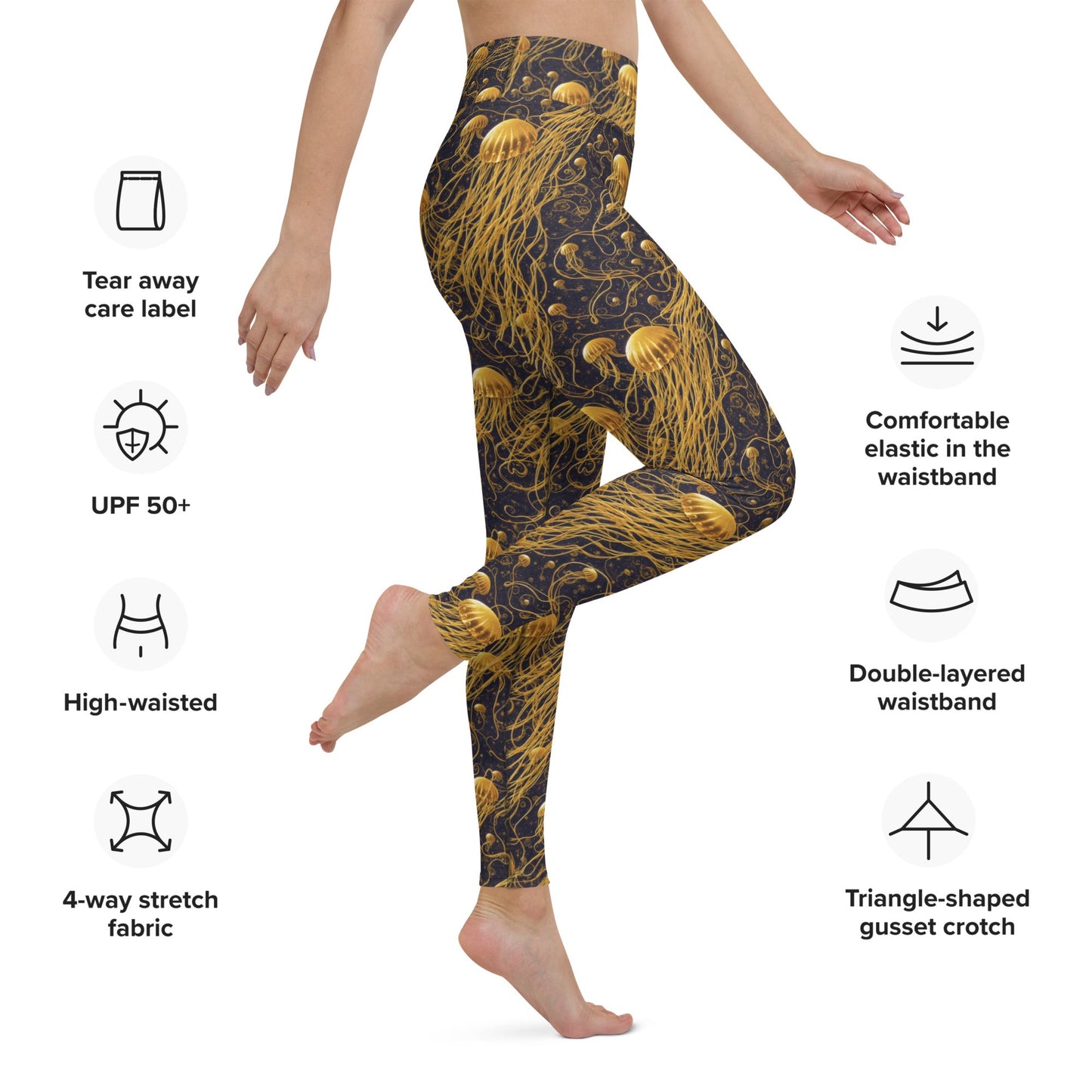 Yoga Leggings - Black and Gold Jellyfishes | Jelly Kvlt