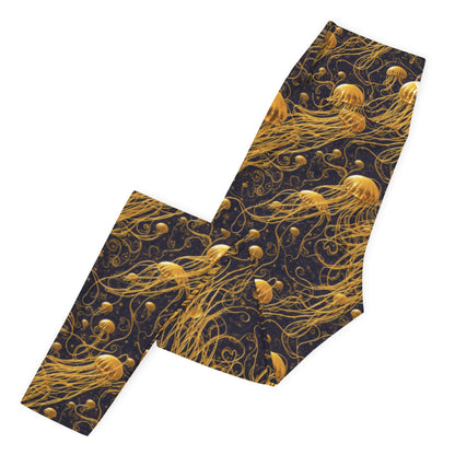 Yoga Leggings - Black and Gold Jellyfishes | Jelly Kvlt