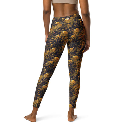 Yoga Leggings - Black and Gold Jellyfishes | Jelly Kvlt